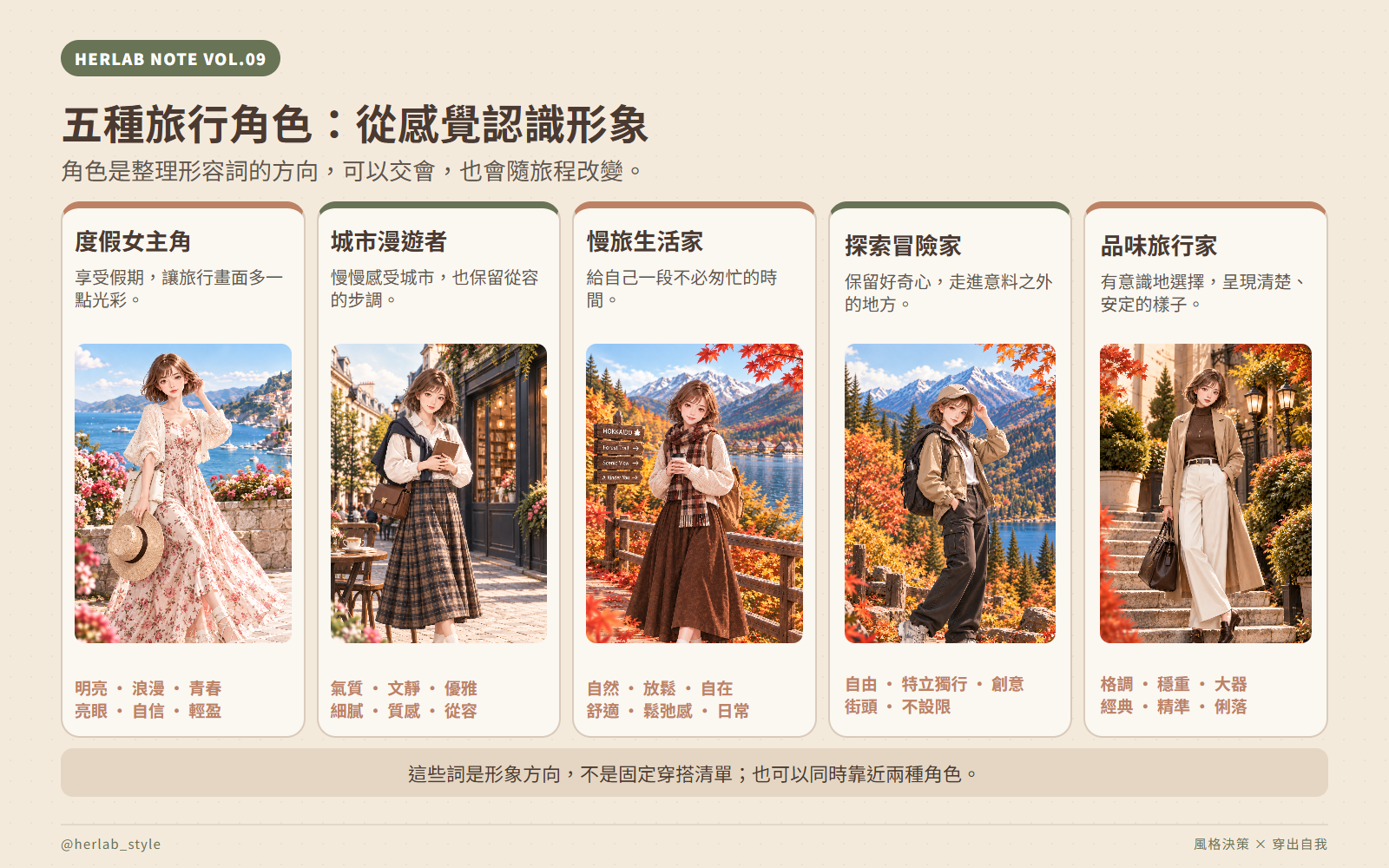 五種旅行角色與對應的形容詞